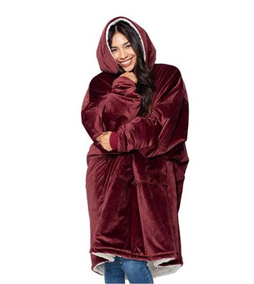 Fleece tæppe med ærmer udendørs hætte lommetæpper varm blød hættetrøje skrå morgenkåbe badekåbe sweatshirt pullover: T 8