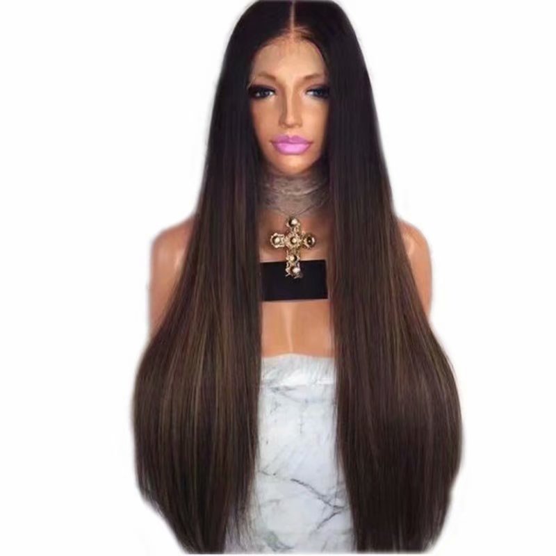 EEWIGS-pelucas africanas y americanas pelo de fibra de alta temperatura, degradado, marrón, sintético, peluca con malla frontal, largas y rectas, para mujeres negras
