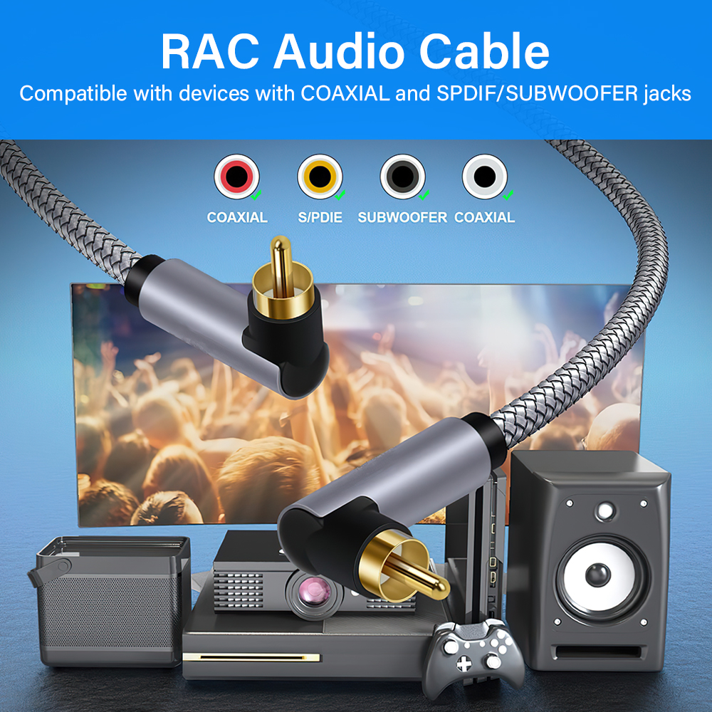 Vergulde HIFI Audio Kabel 90 Graden Digitale RCA Naar RCA Mannelijke Coaxiale Versterker SPDIF Koord Voor Home Theater HDTV Accessoires