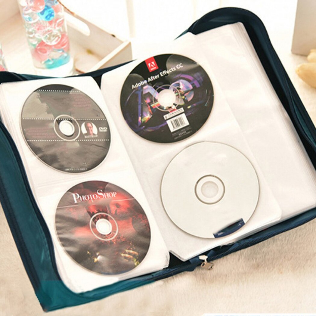 Cd-taske cd-kasse 128 cd'er bil-diskopbevaringstaske cd-tegnebog dvd stor kapacitet rejseboks lynlås pladsbesparende holder hjemme