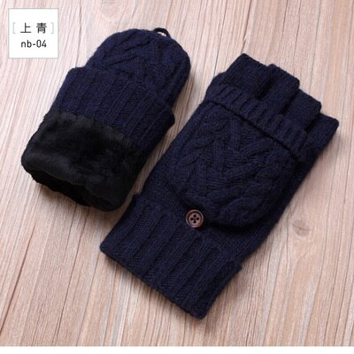 Guantes sin dedos de invierno para hombre, mitones de lana tejidos, manoplas cálidas de terciopelo para invierno, manoplas cálidas para hombre, medio guantes de conducir dedo: nb04   blue