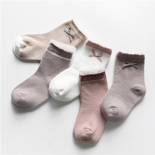Chaussettes en coton pour filles, 5 pièces, en dentelle, avec nœud, Style princesse, accessoires pour enfants, automne et hiver: style 2 / L 3to5Years
