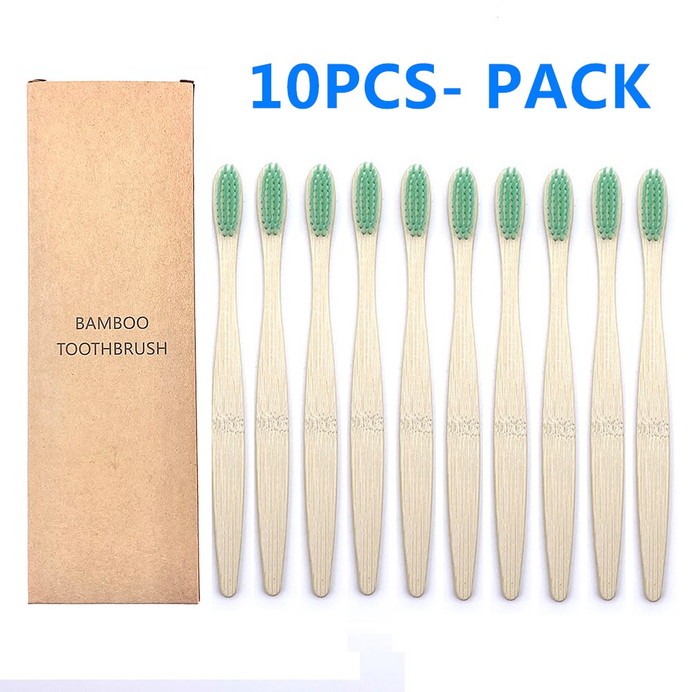 10pcs Eco-Friendly Plastic-Free Bamboo Toothbrush Soft Bristle Natural Healthy Dental Oral Care Hygiene Toothbrushes: 10PCS Green Color