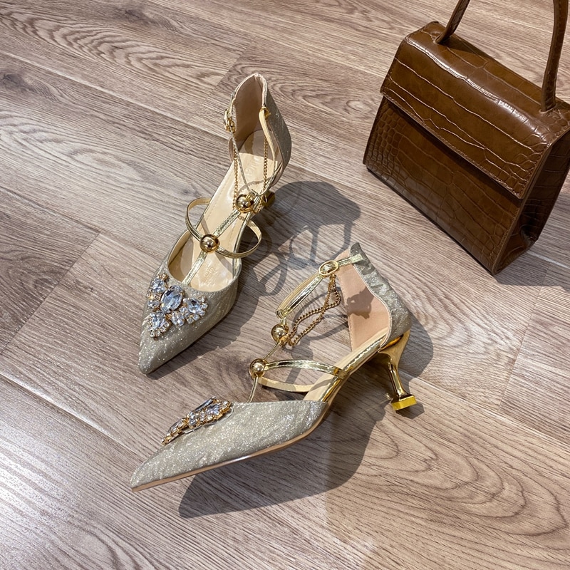 Szpilki DLEK cekinowe Rhinestone eleganckie pumpy damskie szpiczaste Toe letnie markowe buty na obcasie