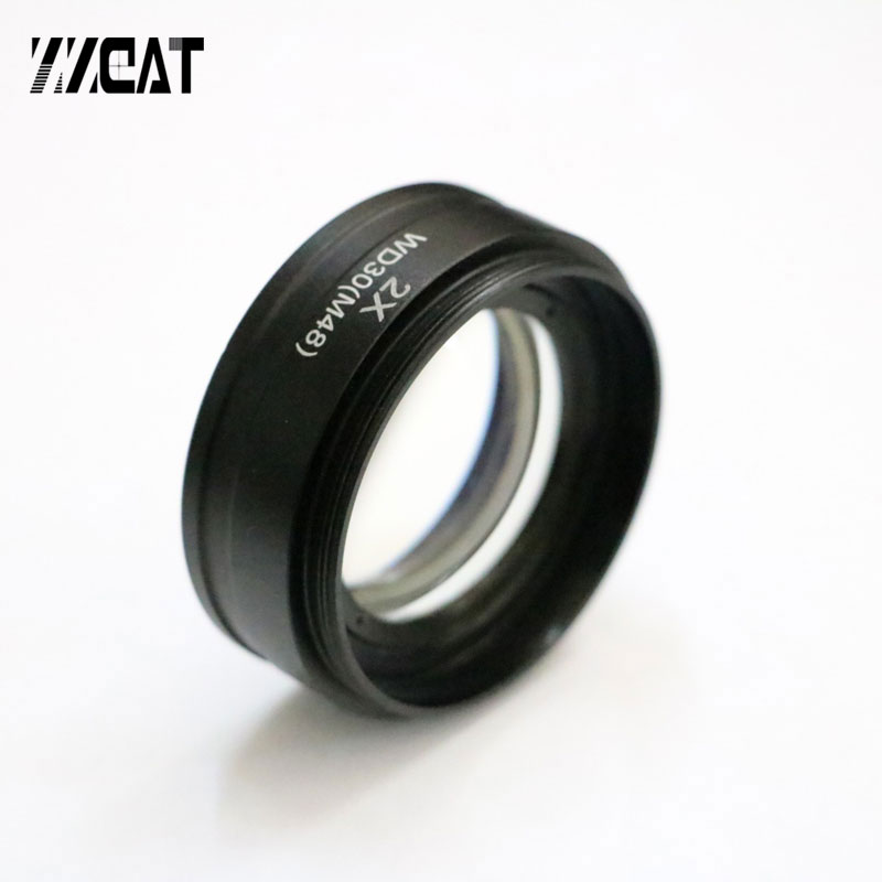 2X Mounting Thread M48 M42 M50 Working Distance 30mm WD30 Extender Lens Barlow Auxiliary Objective Lens for Stereo Microscope