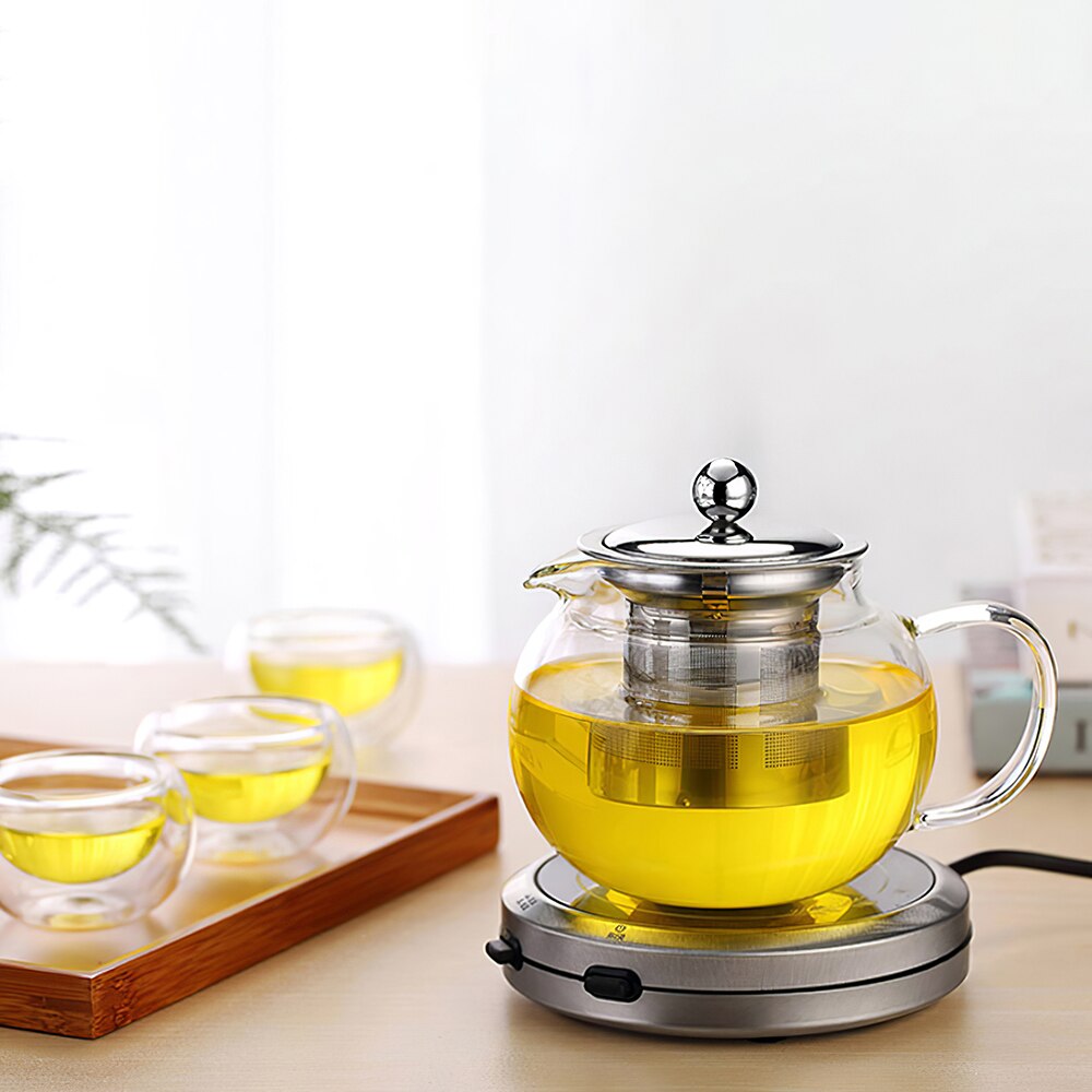 Glass Teapot With Removable Inner Stainless Steel Strainer Stove Top Safe Kettle Transparent And Silver