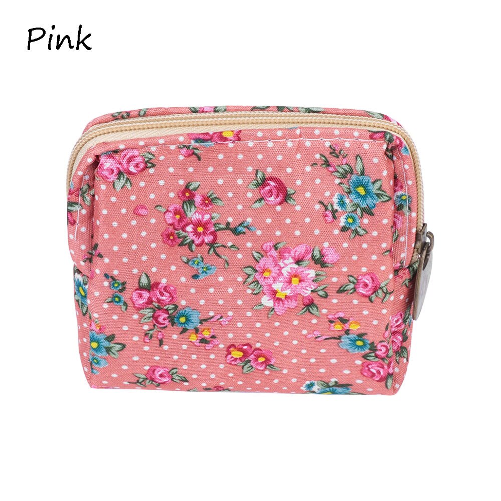 Monedero para mujer, estampado de flores bonito, cartera pequeña para mujer, bolsillo para cable de auriculares, bolsa para tarjetas de crédito, bolsa para lápiz labial, para chica: Rosa