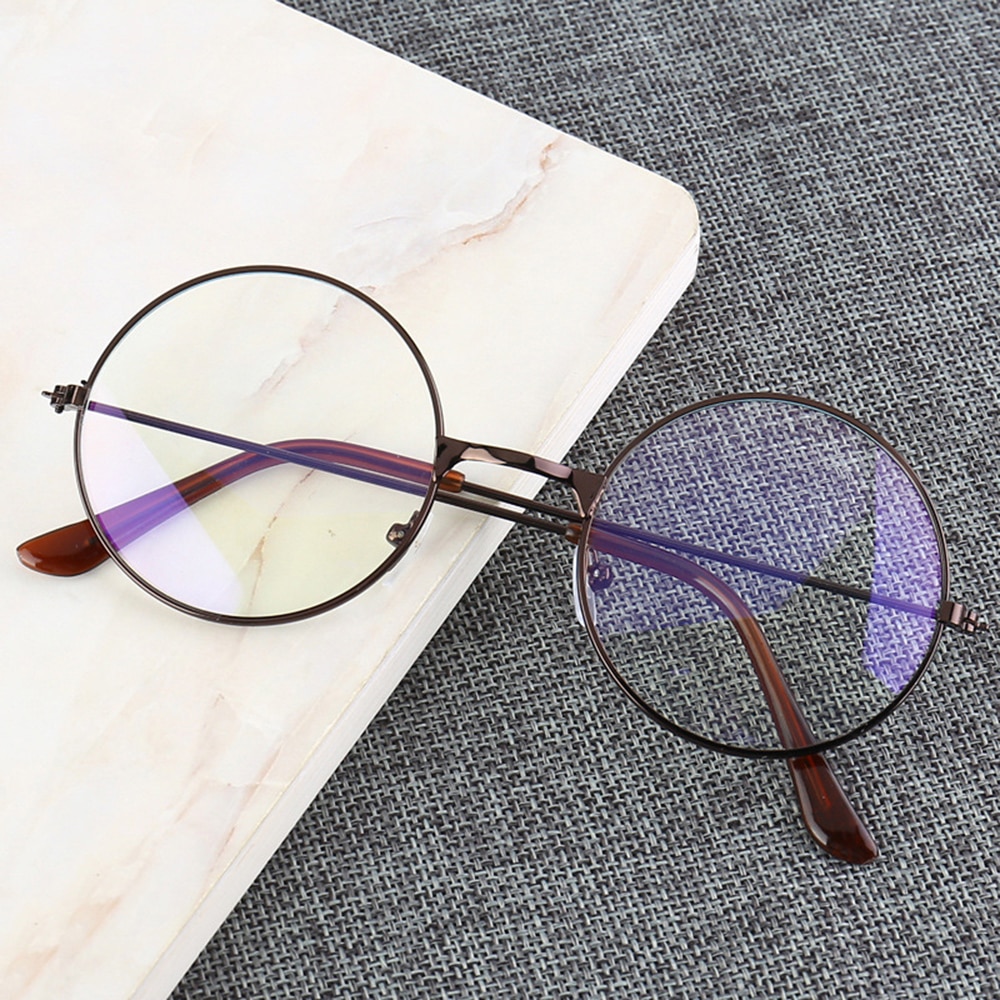 årgang rund metallramme blått lys blokkerende personlighet høyskole stil klar linse briller øyevern mobiltelefon søle