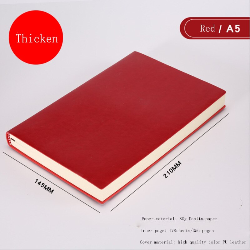 Soft Business Leather Diary Notebook A6 A5 B5 PU Travelers Journal Thicken School Office Meeting Record Notepad Handbook: A5 Thicken Red