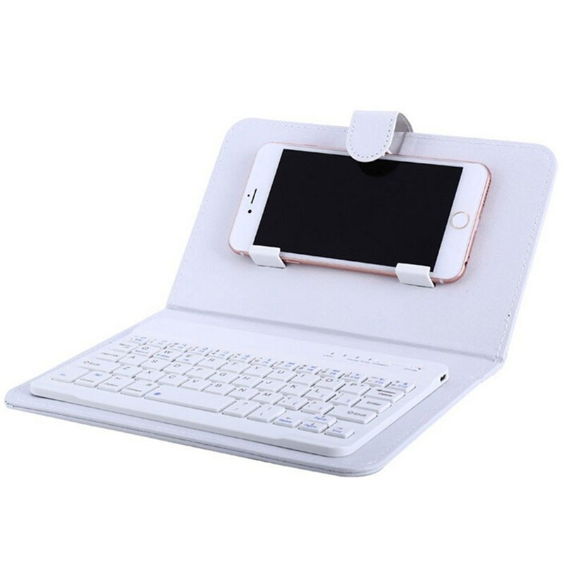 Funda de piel sintética para teclado inalámbrico, funda protectora portátil para iPhone 6 7, teléfono móvil con teclado Bluetooth: white
