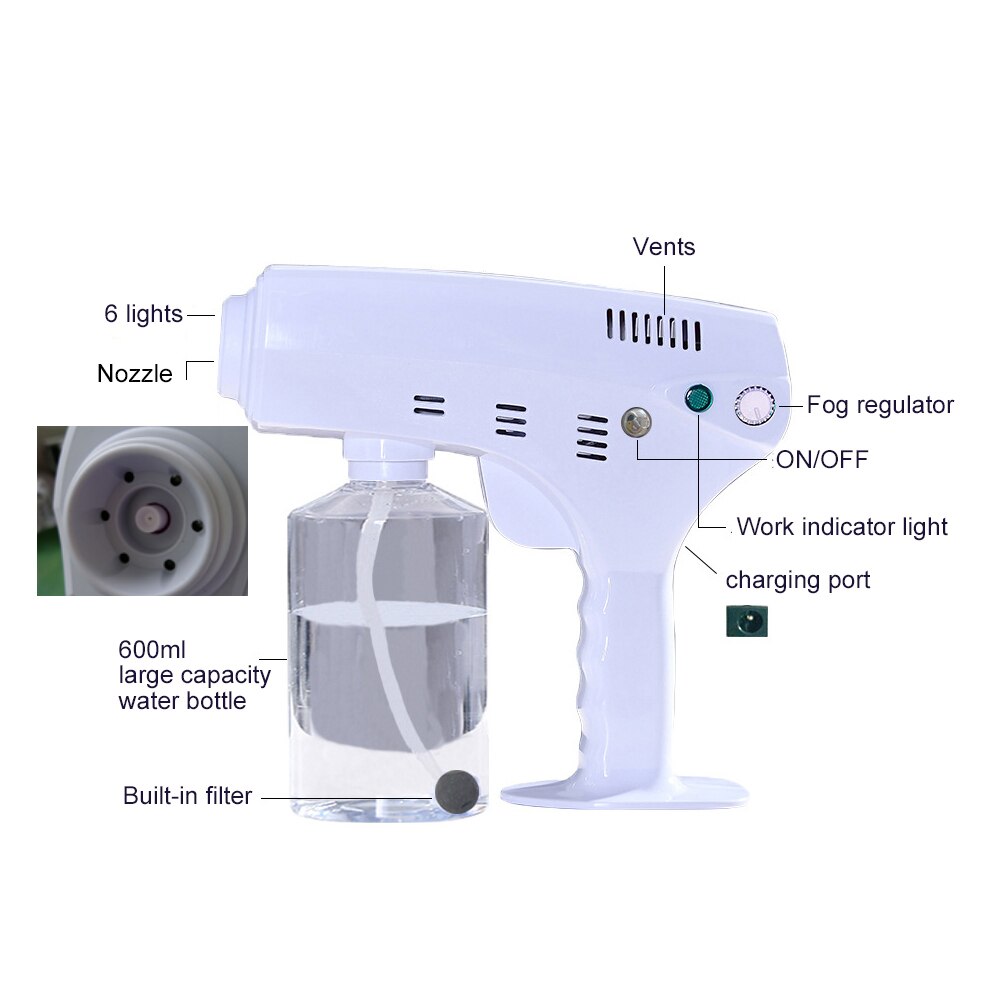 Pulvérisateur de désinfection à vapeur à lumière bleue, brumisateur, avec batterie, pistolet à vapeur