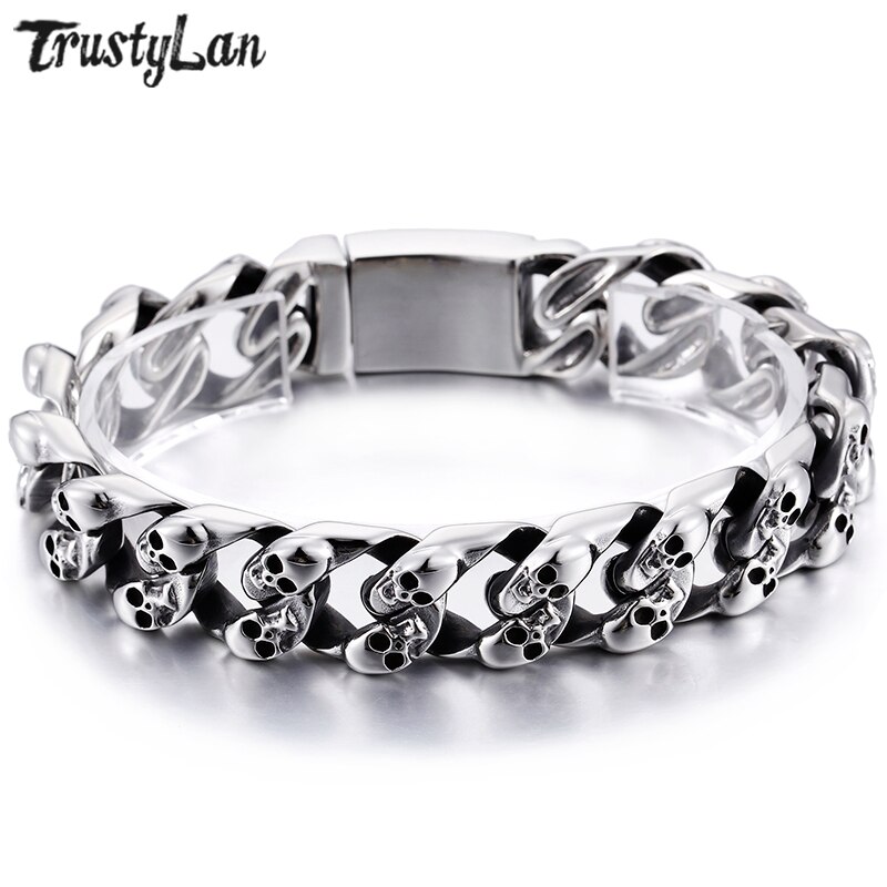 Bracelets gothiques en forme de crâne pour hommes, chaîne à maillons en acier inoxydable, bijoux de motard, directe