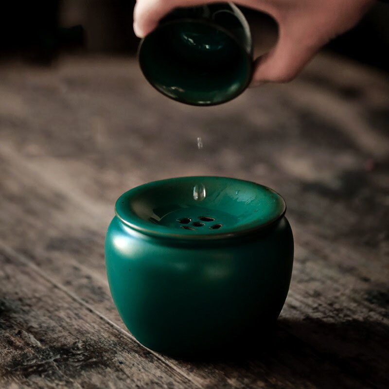 350ml Japanese Style Coarse Ceramic Pottery Jianshui Teaset Water Washing With Cover Tea Washing Ceramic Tea Residue Bucket