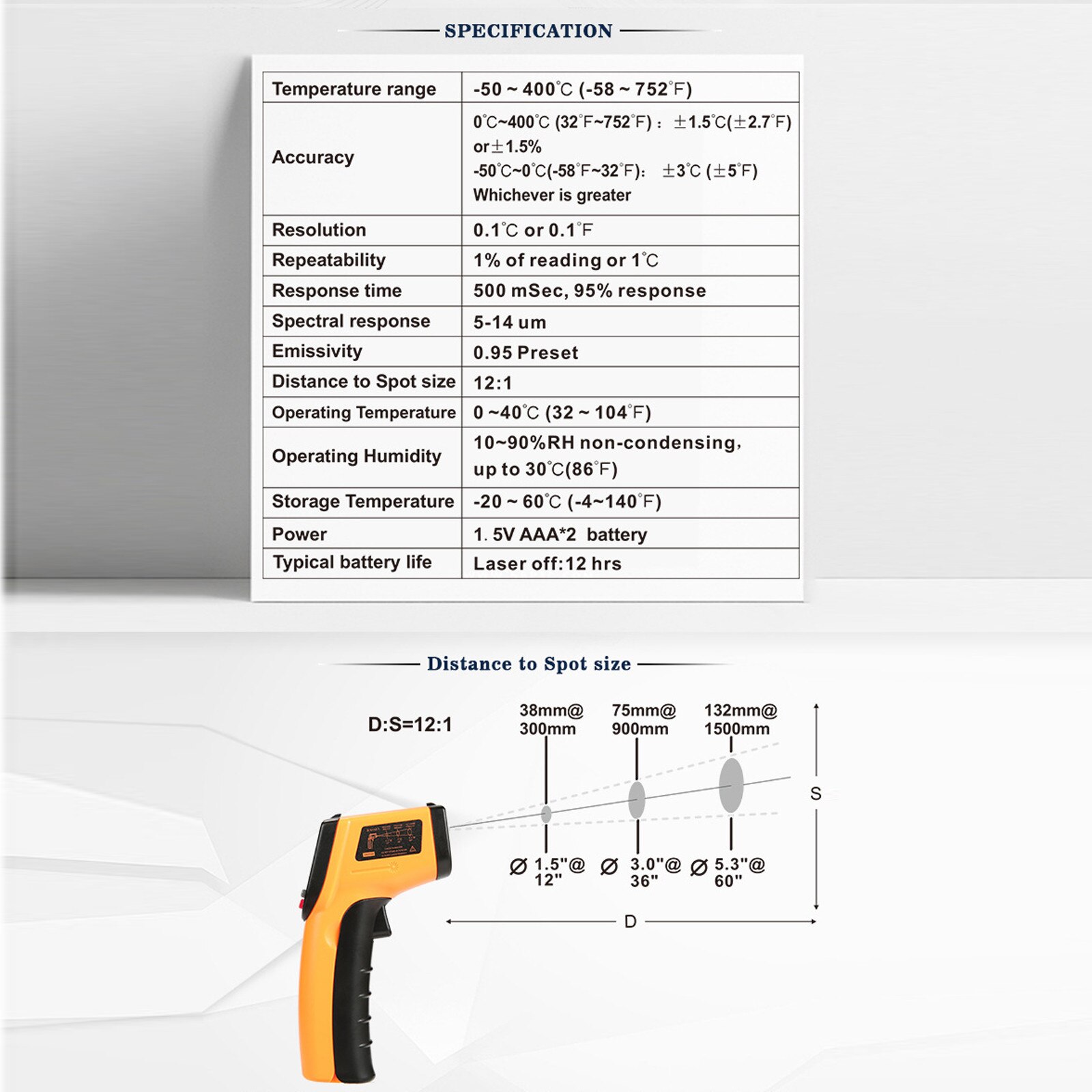 40# High-precision Infrared Thermodetector Detector High Precision Thermometer Kitchen HandHeld Oil Temperature Gun