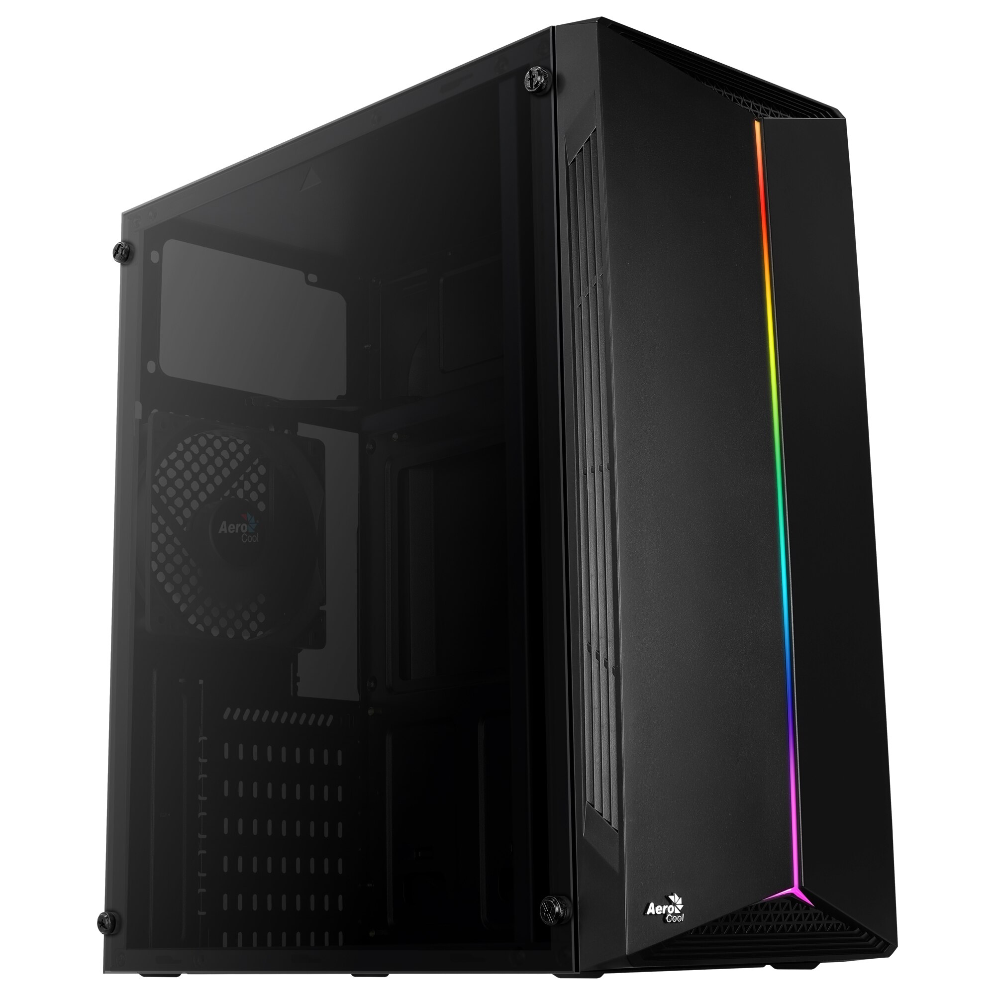 Aerocool SPLIT, Semitorre ATX, Pannello LED RGB 13 modalità, ventola da 120mm, anteriore griglia scaffale, nero