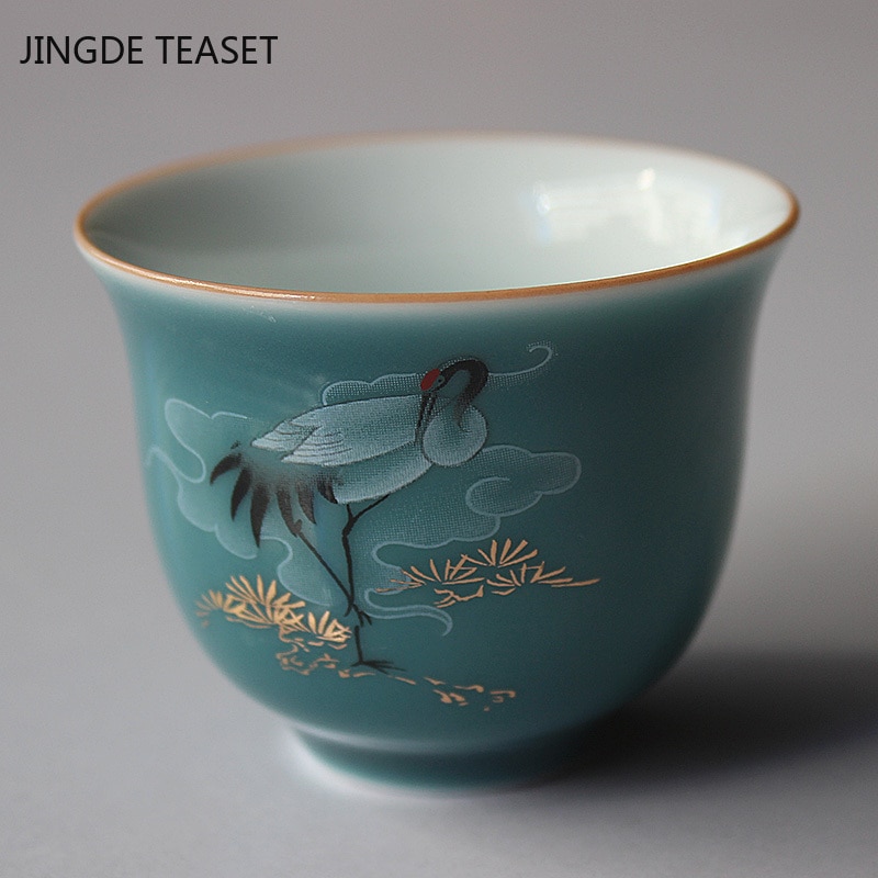 Céramique tasse à thé fait à la main rouge-couronne grue thé bol chinois rétro thé accessoires tasse unique maître tasses 60ml