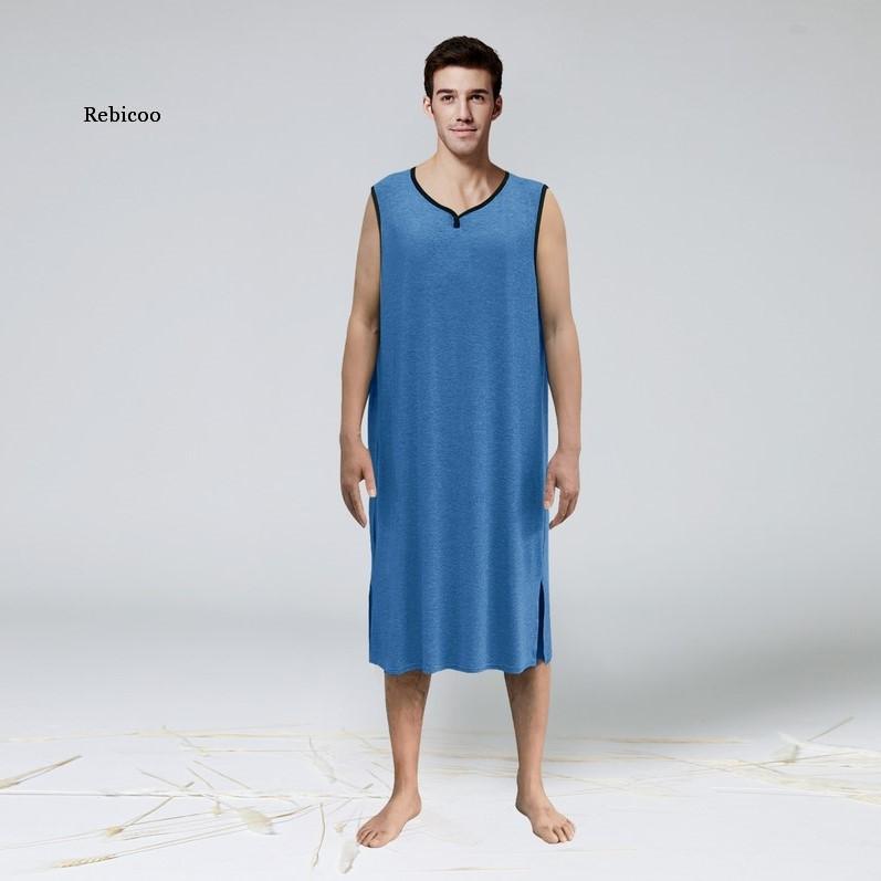 Men Sleepwear Long Nightshirt Short Sleeve Nightwear Night Shirt Soft Comfortable Loose Sleep Shirt Male Home Clothing