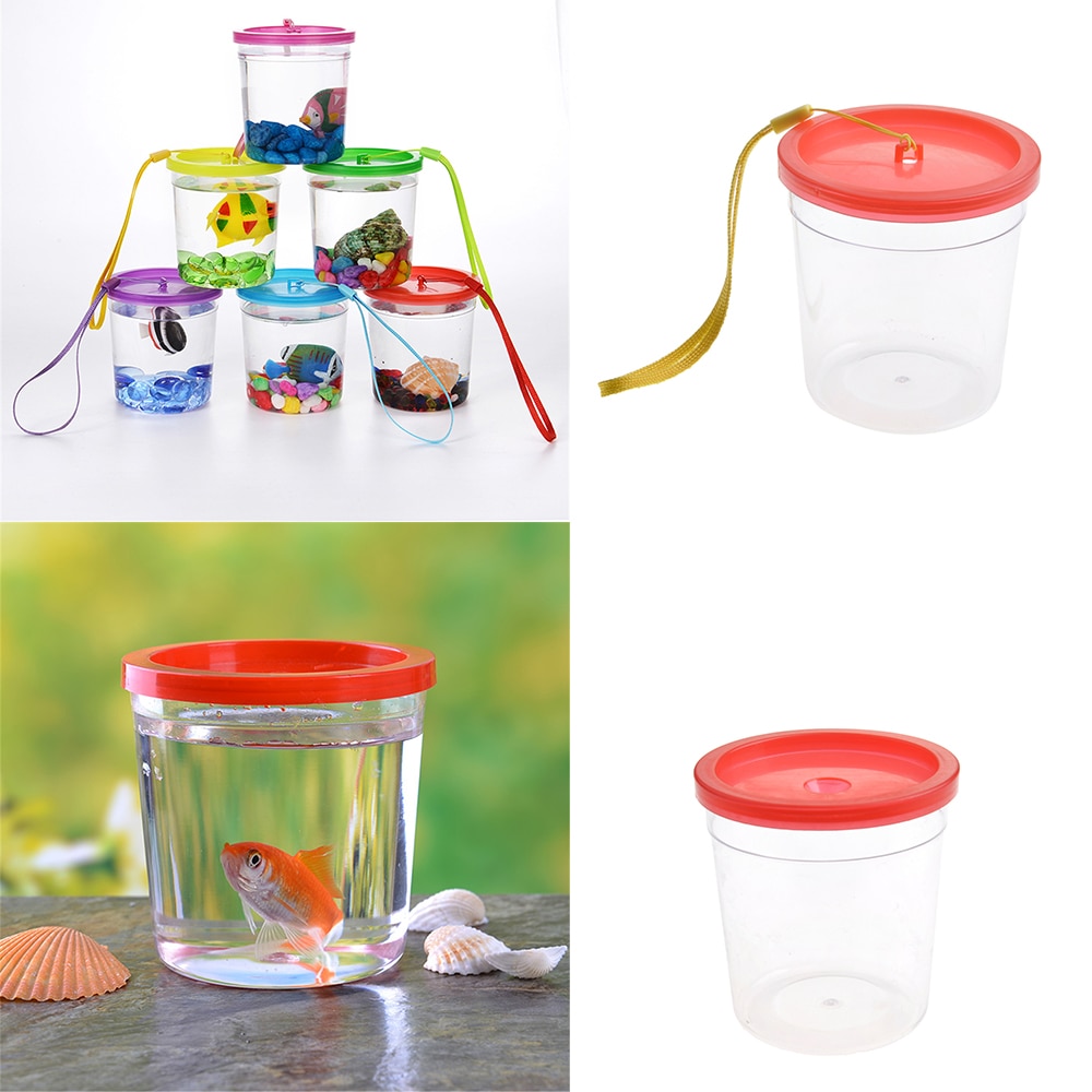 Plastic Mini Aquarium Transparante Cup Met Deksel Voor Betta Kwallen Container Willekeurige Kleur Draagbare