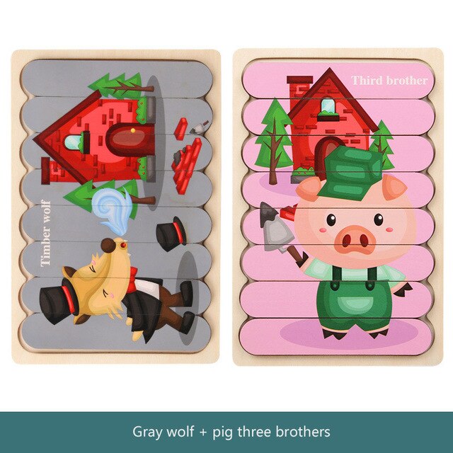 Kids Brain Wooden Toy Double-sided 3D Puzzle Strip Puzzle Telling Stories Stacking Jigsaw Montessori Toy for Children: 4