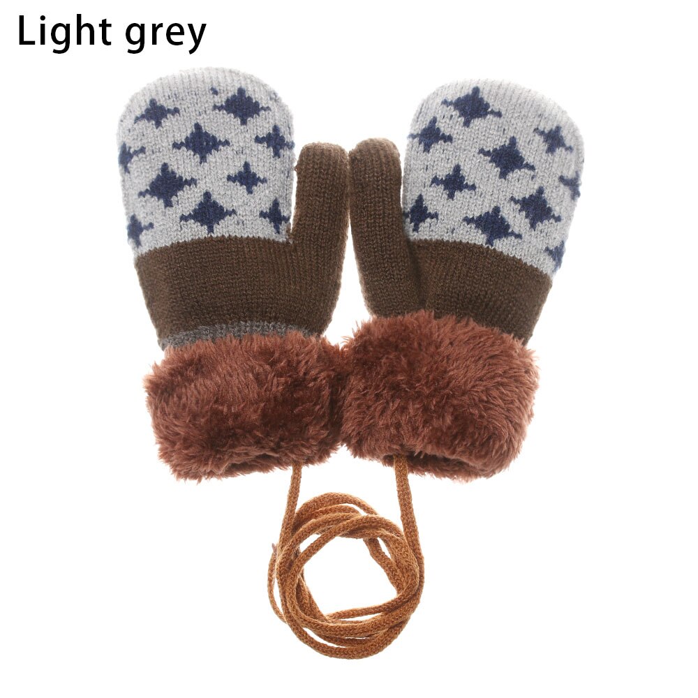 lindo patrón de estrellas de dibujos animados bebé guantes recién nacidos niños invierno tejer lana mitones niños terciopelo grueso mantener el dedo: light grey