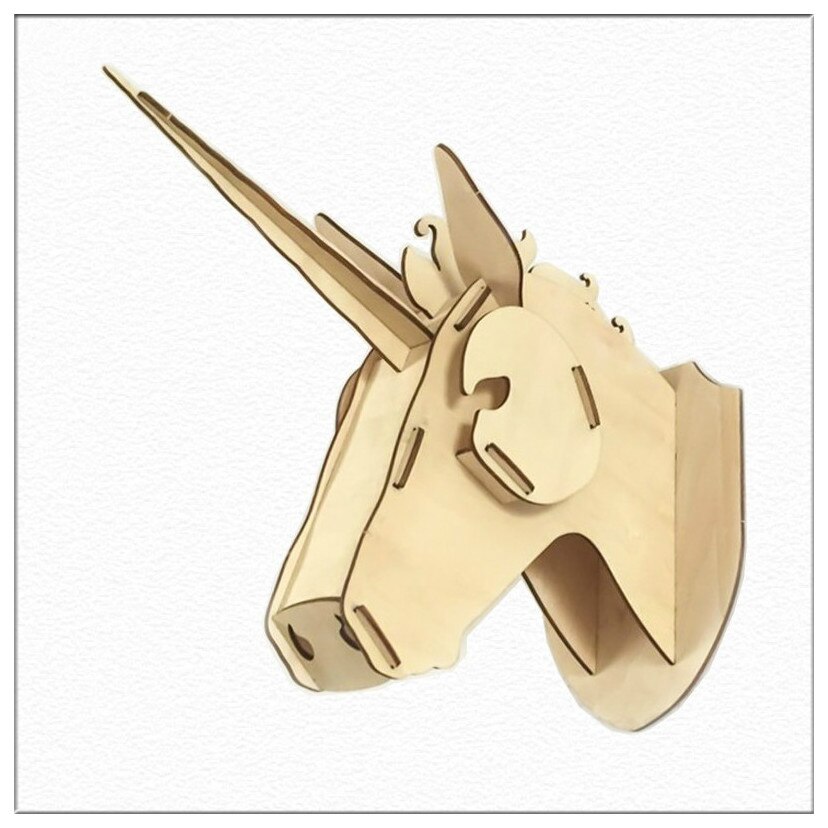 3D Houten Dierenkop Muur Opknoping DIY Creatieve Puzzel multiplex Eenhoorn Hoofd Voor Home Decor MDF Ambachten Kunst Muur decoratie