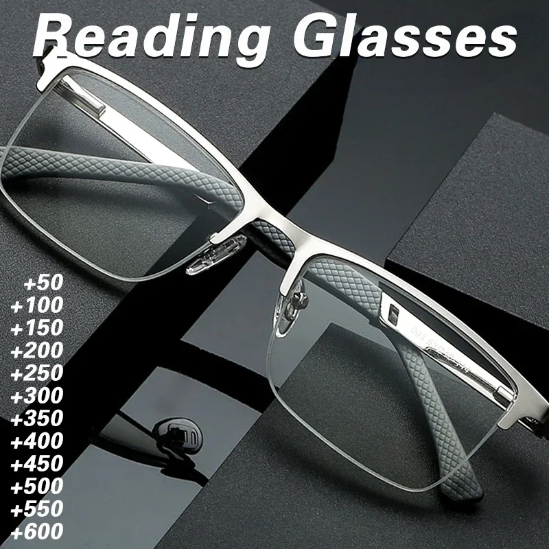 Mdod Leesbrillen Voor Heren 1.0 Tot 4.0 Zakelijke Leeslens Metalen Frame Optische Anti-Blauw Licht Presbyopie Bril Met Klasse