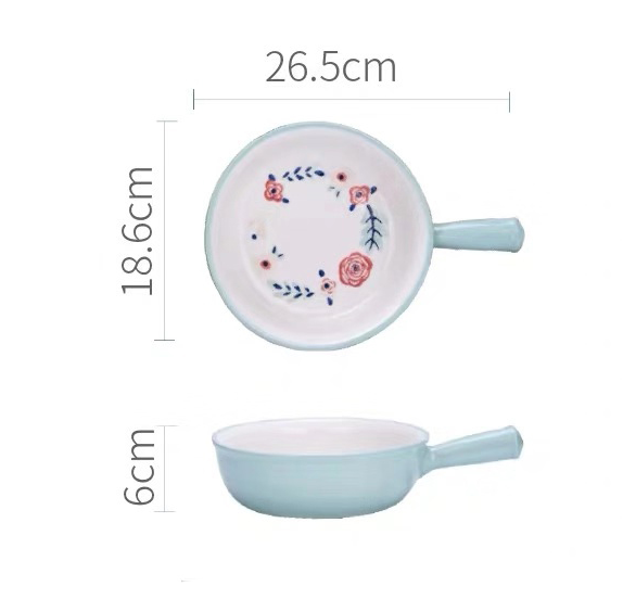 Ceramic Hand-painted Glazed Baking Bowl with Handle French Onion Soup Salad Bowl Roasting Lasagna Pan Round Bakeware: E