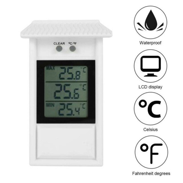 Digital Thermometer Display Garden Greenhouse Indoor Outdoor Room Wall: white