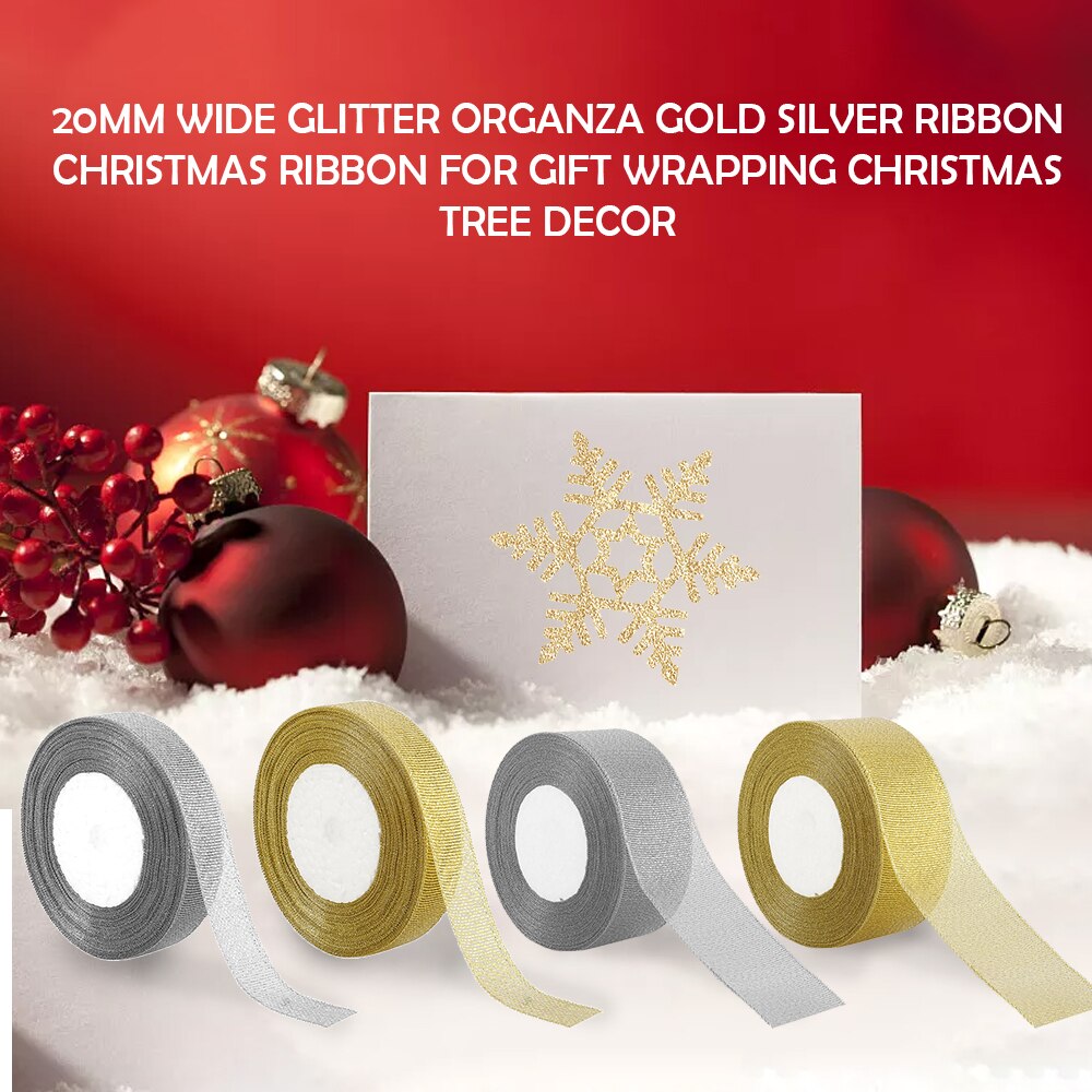 Bred glitter organza guld sølv bånd jul bånd til indpakning juletræ dekoration jul bånd til håndværk