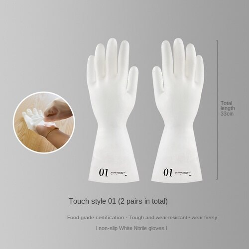 Thickened Fleece-Lined Durable Nitrile Rubber Gloves Women's Household Plastic Household Kitchen Washing and Washing Waterproof: Red