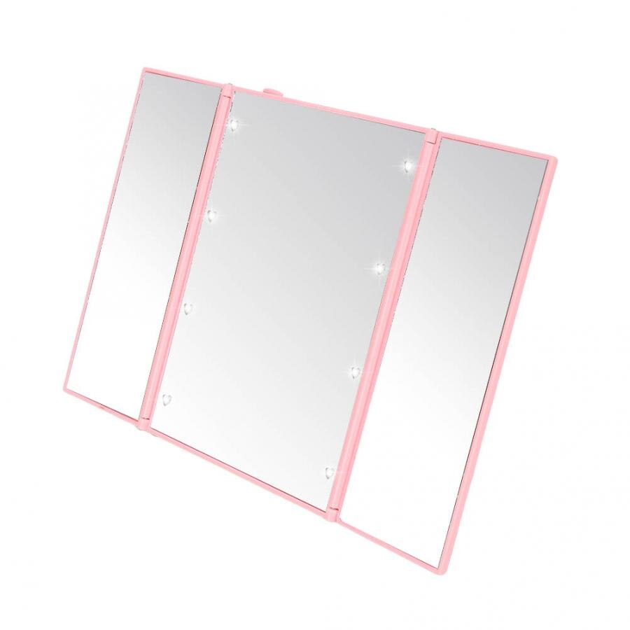 Led Mirror Pink LED Three Fold Makeup Mirror Folding Cosmetic Mirrors for Travel Bathroom Tabletop Pocket Mirror