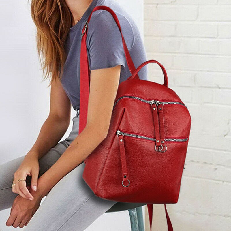 Classic vrouwen Rugzak PU Leer Mode Effen Kleur Rugzak Schoudertas