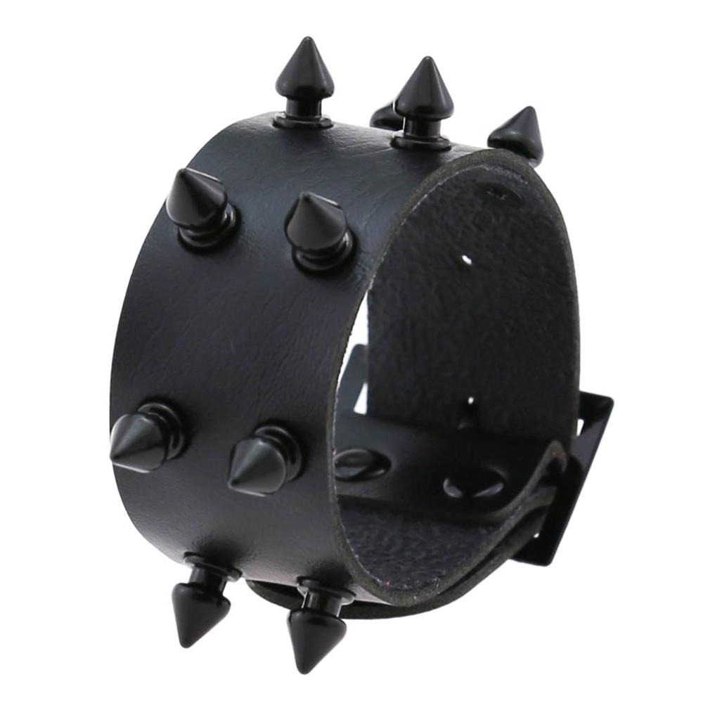 Punk pigg armbånd studded rock biker bred stropp vegansk lær armbånd armbånd for menn kvinner gotiske emo rock armbånd: Svart