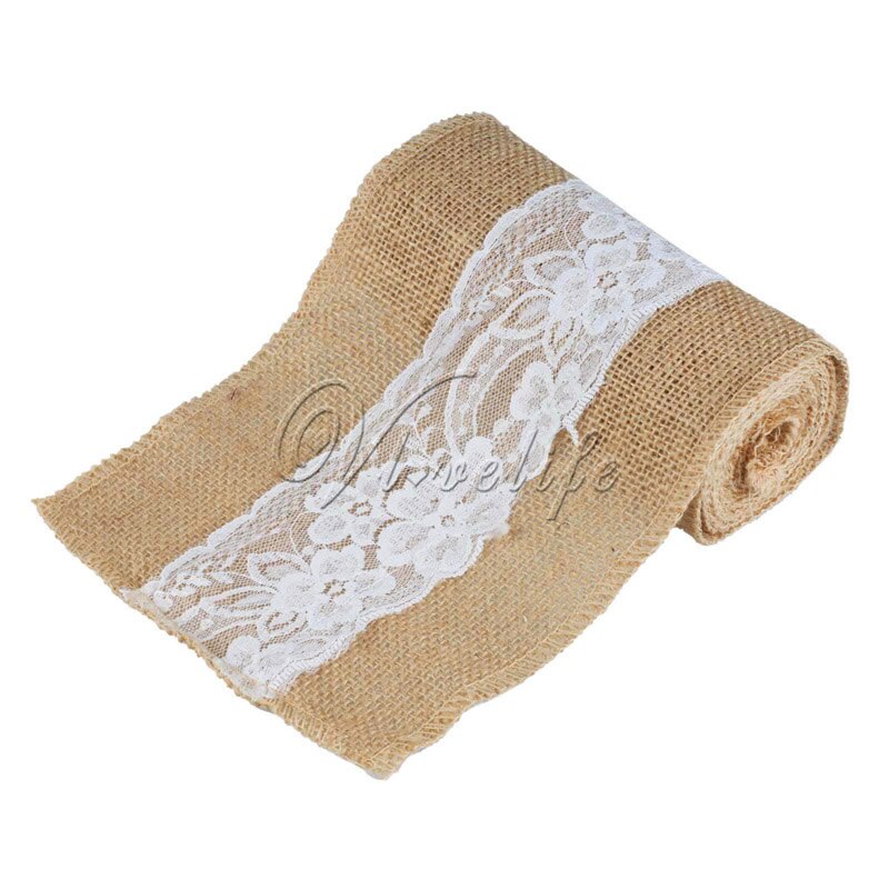 6 ''  x 94 '' handgemaakte jute jute kant stoel strik stoel sjerp feest bruids babyshower rustiek bruiloft decor