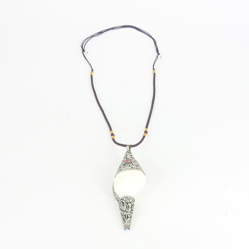 Nepal Vintage Shell Conch Pendant Woman Men Rope Necklace White & Blue: White