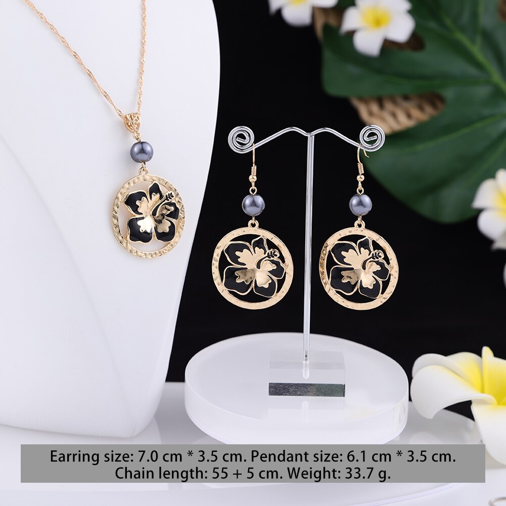 Cring Coco Mode Hibiscus Bloemen Sieraden Set Vrouwen Hawaiian Polynesische Vergulde Ketting Oorbellen Set