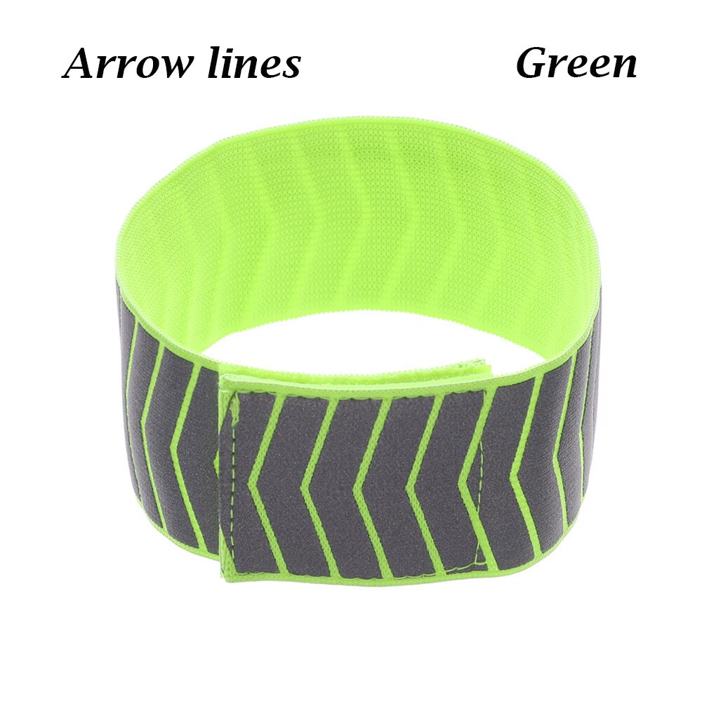 1 PC Fahrrad Reflektierende Streifen Warnung Armband Bike Reflektor Sicherheit Armbinde Laufen Radfahren Bind Hosen Hand Bein Reflektierende Band: arrow lines - green