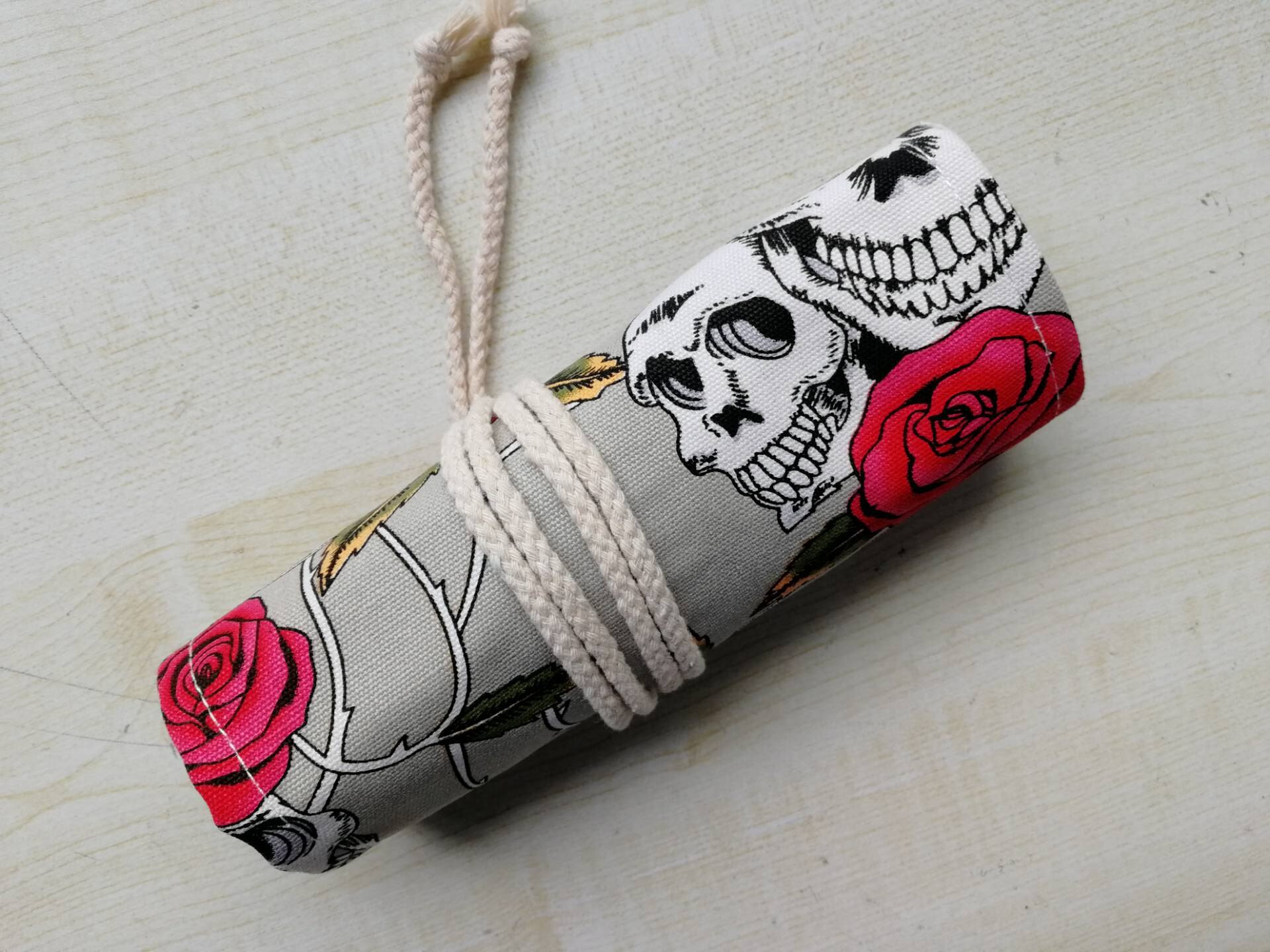 Pattern Canvas Roll-up Pencil Wrap 36/48/72 Holes Travel Drawing Coloring Pencils Pouch for Artist