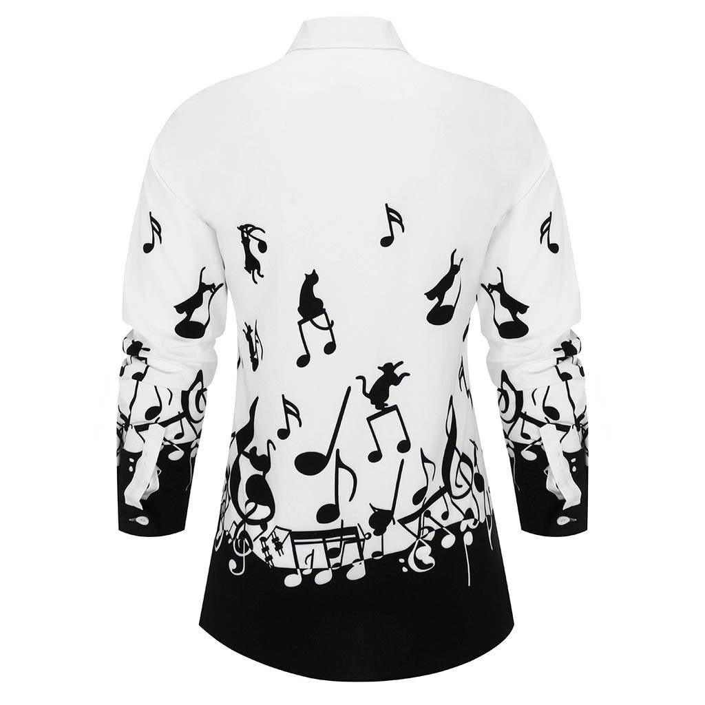 Halloween Printed Musical Notes Shirts Plus Size Long Sleeved Blouse Plus Size Breathable Elasticity Dailywear