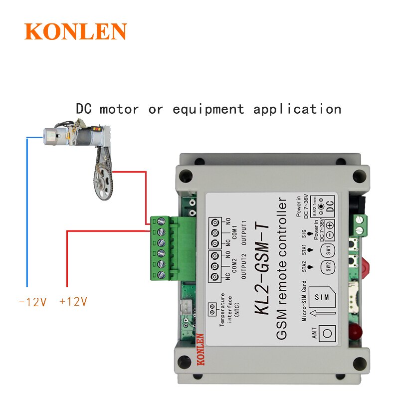 KONLEN-controlador de relé GSM de 2 vías, Sensor de temperatura de llamada SMS, Control remoto, automatización inteligente del hogar, interruptor SIM, abridor de puerta de garaje