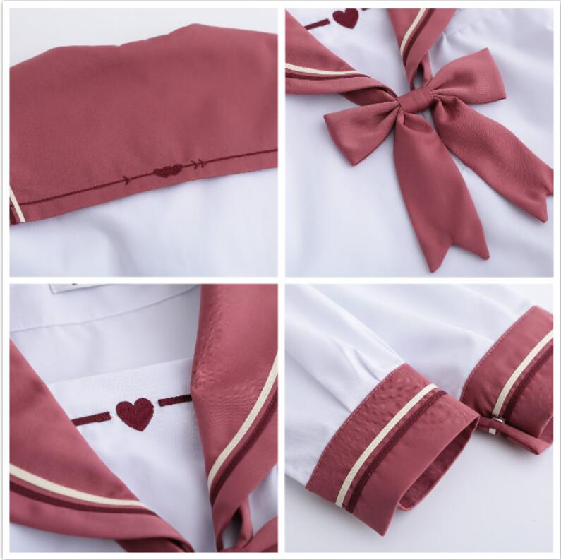 Academic Style School Uniforms Girls pink heart JK Uniform hats red Suit Student High School Japanese Preppy Sailor Suit jkx117