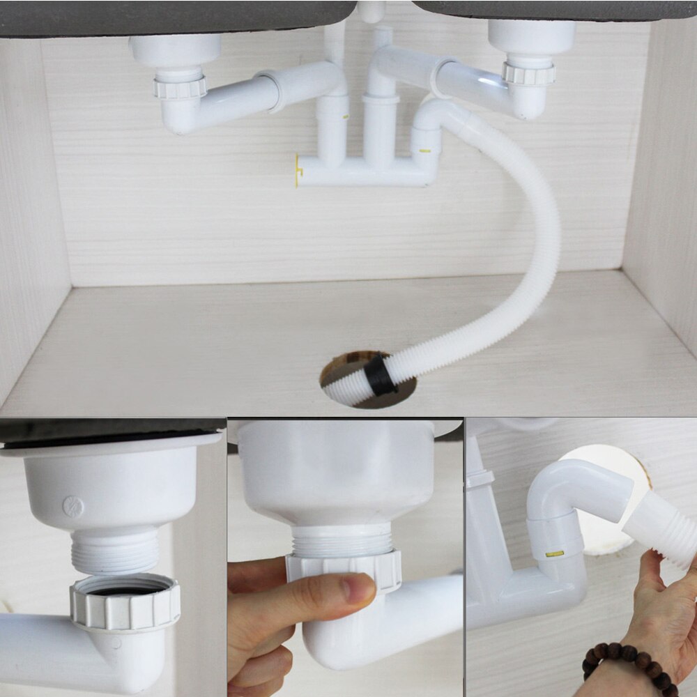 Talea Kitchen sink waste pipe kit double sink Drain hose white plastic Flum Kitchen Fixtures watertight PipesGR014C001