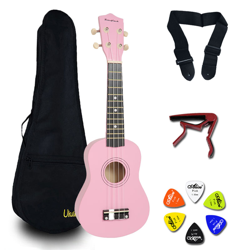 21 Inch Ukulele Hawaii Guitar Mini Guitar Ukelele Sets Bag Capo Strap Picks Kit Music for Kids 14 color UK001A: Pink with sets