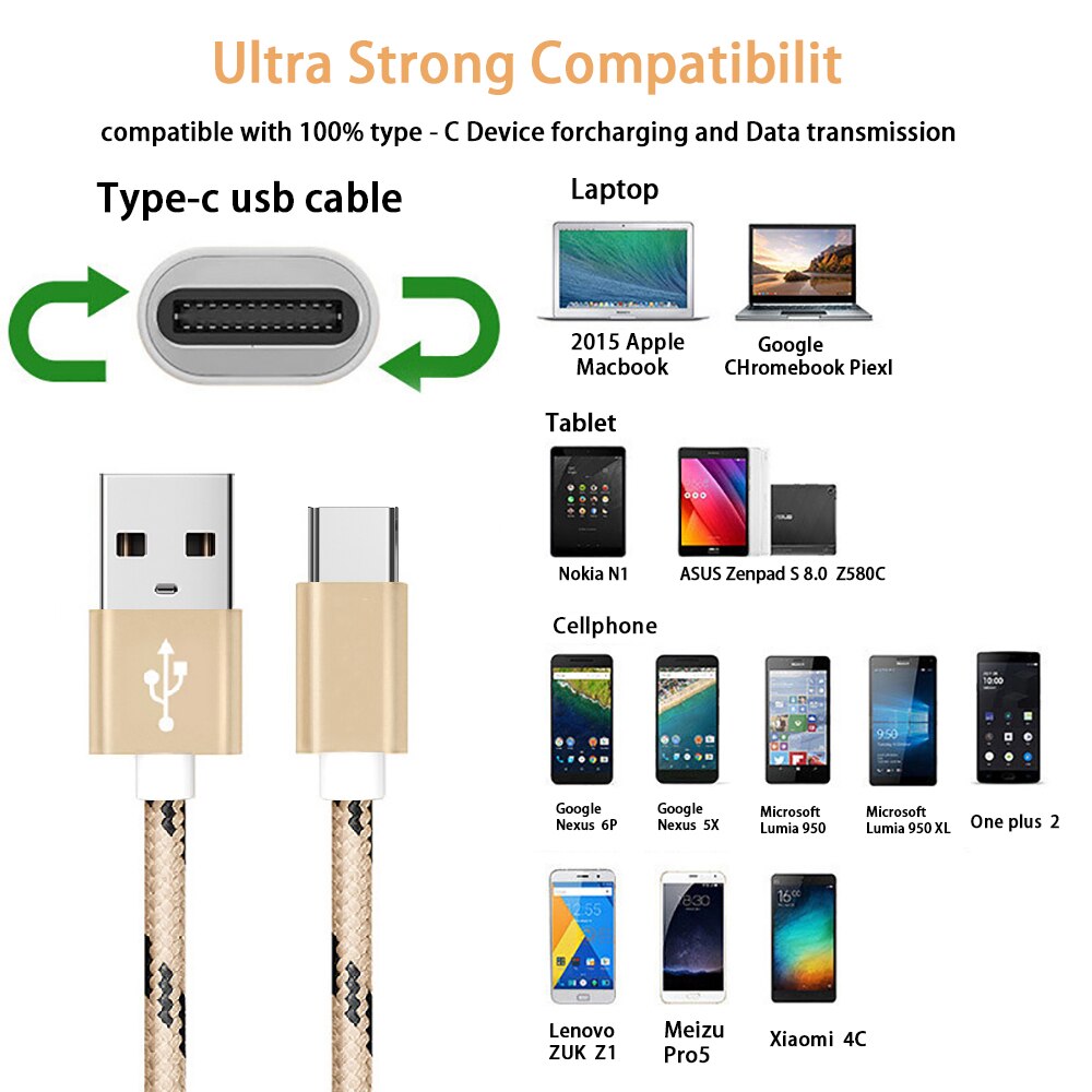 Snel Opladen Kabel Type C Data Lijn Voor Xiaomi Redmi Note 7 Snelle Opladen Data Sync Usb C Kabel Voor samsung Galaxy Oneplus 6T