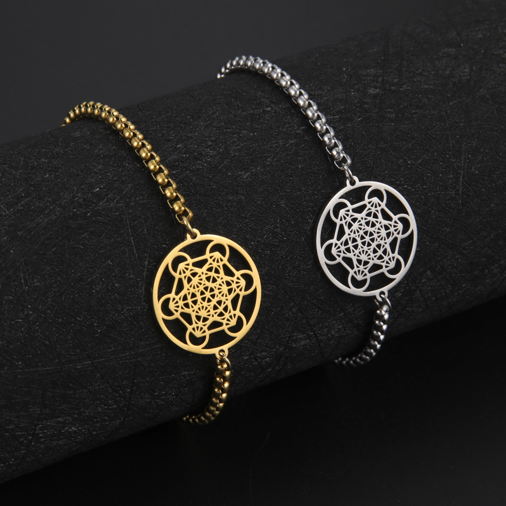 Teamer Jahrgang frauen Armbinde Edelstahl Reize Kasten Verknüpfung Kette Amulett Schmuck Wicca Wikinger Zubehör Pentagramm: Gold / Grün Dragonly
