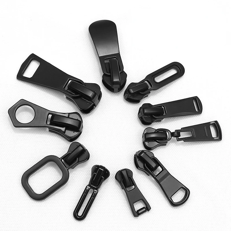Deslizadores de cremallera con cierre automático, suministros de costura de Metal/Nailon/resina, color negro mate, 5 piezas, 3 #/5 #