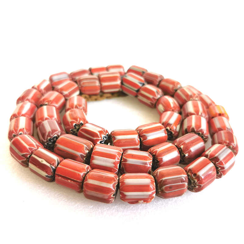 Rød strip tønde safron perler strand halskæde nepal hånd antik handel lampwork perler tnl 368