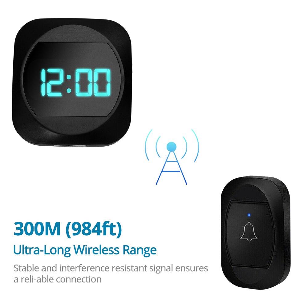 Classic Wireless Doorbell Smart Household Door Bell with Time Display Volume Adjustable Mutil Use for Home Apartment Office