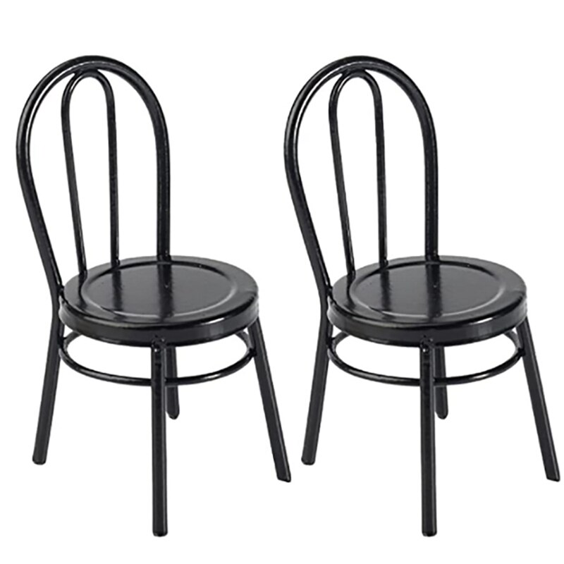 2 Pcs Miniature Black Dining Chair 1:12 Scale Mini Metal Chairs for DIY Dollhouse Kitchen Furniture Decoration Toy