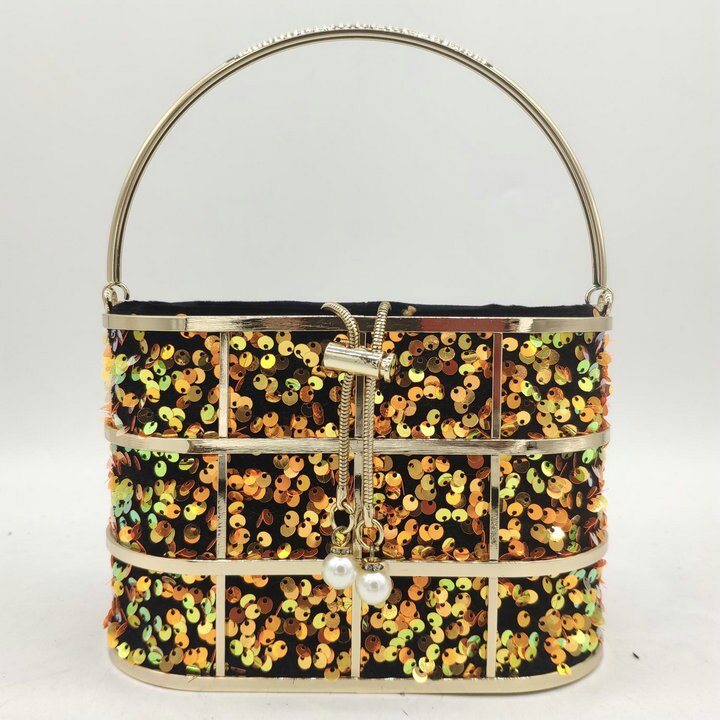 Boutique De Fgg Bling Lovertjes Vrouwen Metalen Emmer Clutch Handtassen Chain Schouder Crossbody Tassen Party Cocktail Avond Purse Bag: MIL1290-ORA